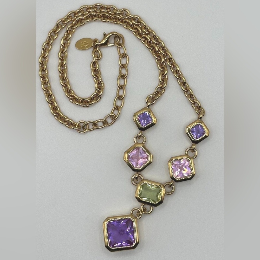 Vintage Nolan Miller Y-Drop Necklace Pastels colours Gold Tone elegant necklace